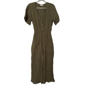 Ivy Green Cotton Gauze Button Front Wide Leg Jumpsuit Womens L Resortwear Vaca